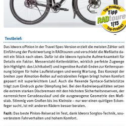 Test idworx oPinion ’travel spec’: <br />„Vergleichstest Pinionräder – Bestes Rad nach Punkten“ – Testnote: 0,9